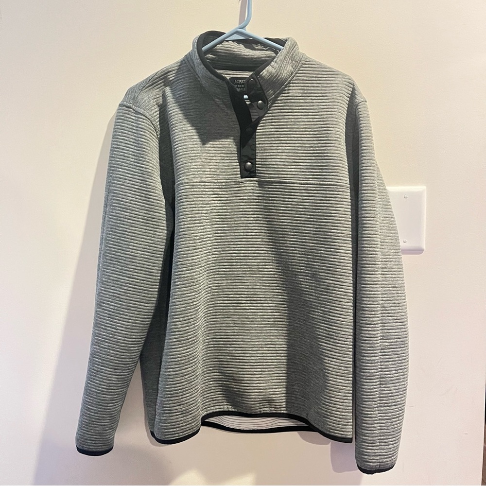 J. Crew Men's Gray Striped Pullover Jacket Fleece